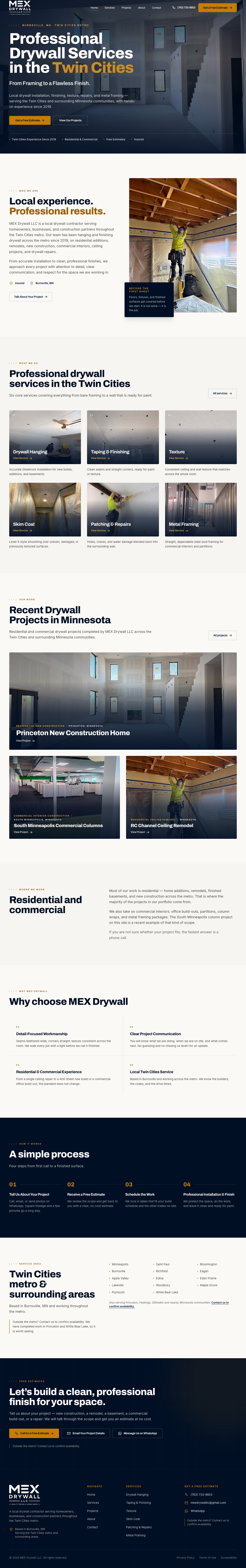 MEX Drywall website, Home page (desktop)